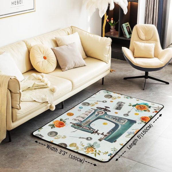 Clothes Sewing Theme Area Rug 5x7 Needle and Thread Rug for Bedroom Sewing Machine Carpet Non Slip Rustic Farmhouse Floor Mat Decorative Accent Rug Non Shedding - Image 66