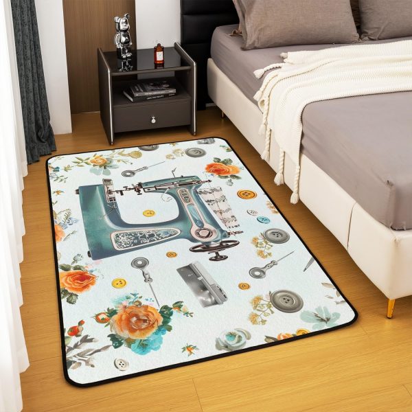 Clothes Sewing Theme Area Rug 5x7 Needle and Thread Rug for Bedroom Sewing Machine Carpet Non Slip Rustic Farmhouse Floor Mat Decorative Accent Rug Non Shedding - Image 67