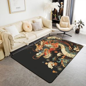 Watercolor Dragon Living Room Rugs 3x5 Chinese Style Area Rug for Kids Teen Retro Tradition Theme Carpet Runner Non Slip Dragon Pattern Decorative Accent Rug Bedroom Decor