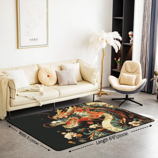 Watercolor Dragon Living Room Rugs 3x5 Chinese Style Area Rug for Kids Teen Retro Tradition Theme Carpet Runner Non Slip Dragon Pattern Decorative Accent Rug Bedroom Decor - Image 2