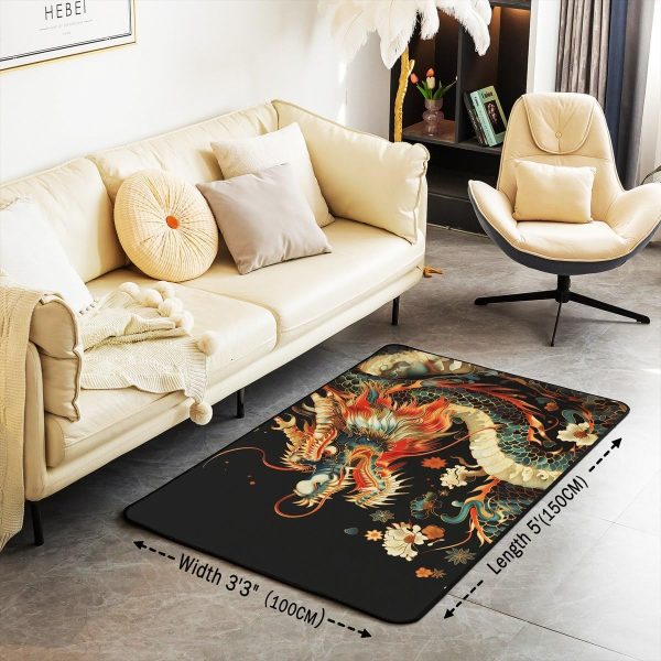 Watercolor Dragon Living Room Rugs 3x5 Chinese Style Area Rug for Kids Teen Retro Tradition Theme Carpet Runner Non Slip Dragon Pattern Decorative Accent Rug Bedroom Decor - Image 3
