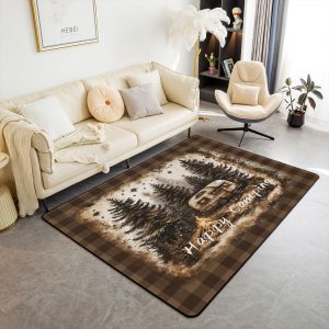 Rustic Camper Area Rug 3'x5',Camping Trailer Pine Natural Non Slip Rug for Kids Teen Boys Women Men,Country Brown Checkered Plaid Indoor Floor Mat for Dining Room Backyard Decor