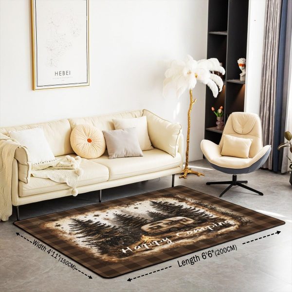 Rustic Camper Area Rug 3'x5',Camping Trailer Pine Natural Non Slip Rug for Kids Teen Boys Women Men,Country Brown Checkered Plaid Indoor Floor Mat for Dining Room Backyard Decor - Image 2