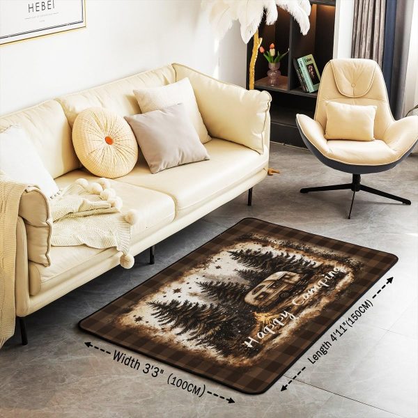 Rustic Camper Area Rug 3'x5',Camping Trailer Pine Natural Non Slip Rug for Kids Teen Boys Women Men,Country Brown Checkered Plaid Indoor Floor Mat for Dining Room Backyard Decor - Image 3