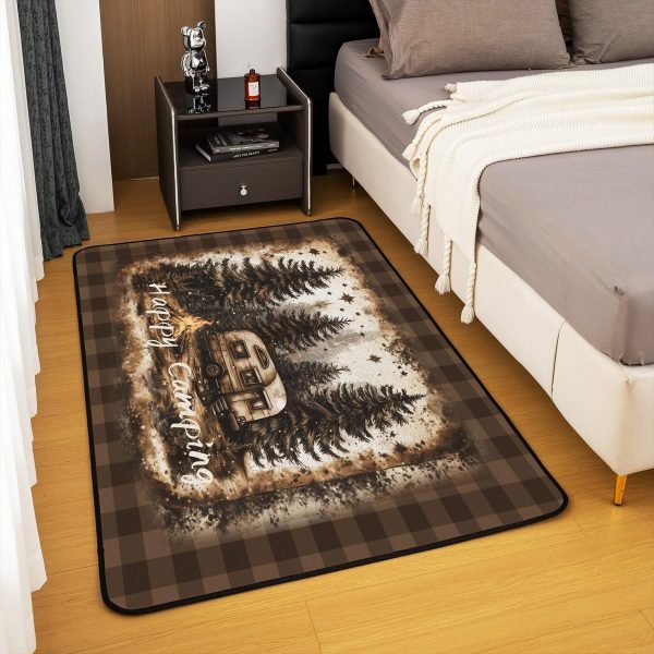 Rustic Camper Area Rug 3'x5',Camping Trailer Pine Natural Non Slip Rug for Kids Teen Boys Women Men,Country Brown Checkered Plaid Indoor Floor Mat for Dining Room Backyard Decor - Image 4