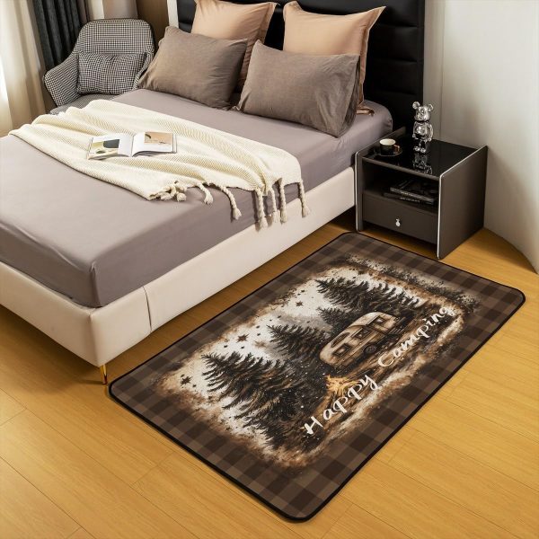 Rustic Camper Area Rug 3'x5',Camping Trailer Pine Natural Non Slip Rug for Kids Teen Boys Women Men,Country Brown Checkered Plaid Indoor Floor Mat for Dining Room Backyard Decor - Image 5