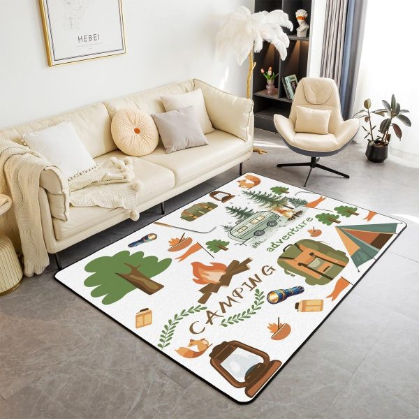 Rustic Camper Area Rug 3'x5',Camping Trailer Pine Natural Non Slip Rug for Kids Teen Boys Women Men,Country Brown Checkered Plaid Indoor Floor Mat for Dining Room Backyard Decor - Image 8