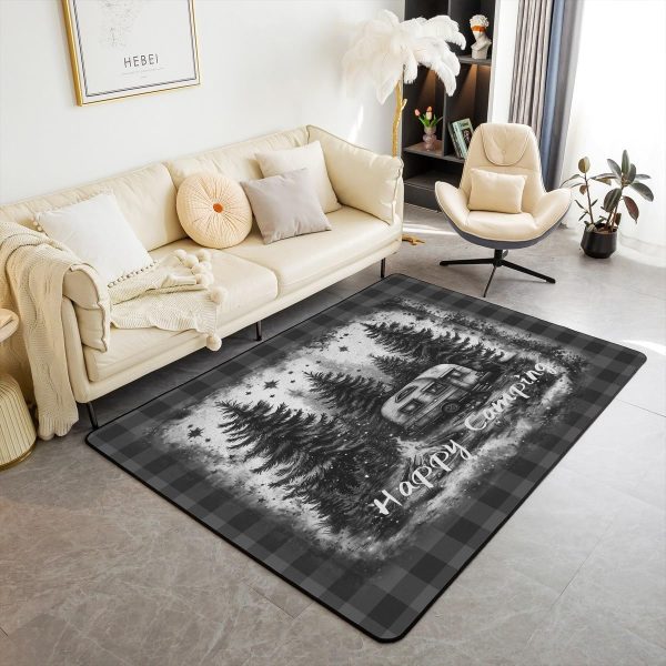 Rustic Camper Area Rug 3'x5',Camping Trailer Pine Natural Non Slip Rug for Kids Teen Boys Women Men,Country Brown Checkered Plaid Indoor Floor Mat for Dining Room Backyard Decor - Image 48