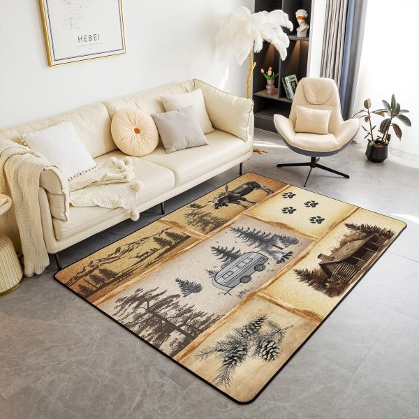 Rustic Camper Area Rug 3'x5',Camping Trailer Pine Natural Non Slip Rug for Kids Teen Boys Women Men,Country Brown Checkered Plaid Indoor Floor Mat for Dining Room Backyard Decor - Image 53