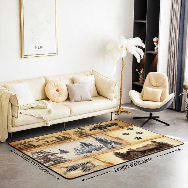 Rustic Camper Area Rug 3'x5',Camping Trailer Pine Natural Non Slip Rug for Kids Teen Boys Women Men,Country Brown Checkered Plaid Indoor Floor Mat for Dining Room Backyard Decor - Image 54