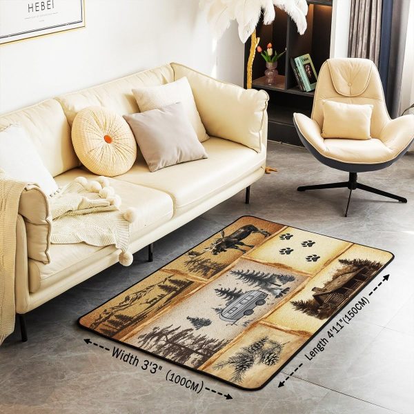 Rustic Camper Area Rug 3'x5',Camping Trailer Pine Natural Non Slip Rug for Kids Teen Boys Women Men,Country Brown Checkered Plaid Indoor Floor Mat for Dining Room Backyard Decor - Image 55
