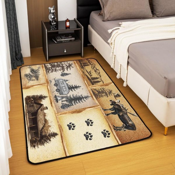 Rustic Camper Area Rug 3'x5',Camping Trailer Pine Natural Non Slip Rug for Kids Teen Boys Women Men,Country Brown Checkered Plaid Indoor Floor Mat for Dining Room Backyard Decor - Image 56
