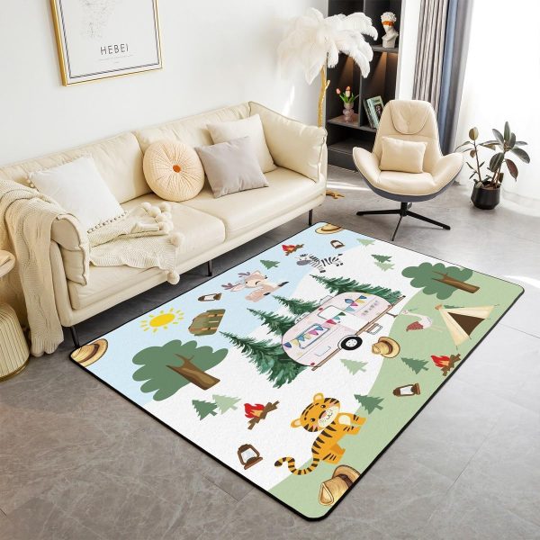 Rustic Camper Area Rug 3'x5',Camping Trailer Pine Natural Non Slip Rug for Kids Teen Boys Women Men,Country Brown Checkered Plaid Indoor Floor Mat for Dining Room Backyard Decor - Image 73