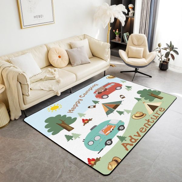 Rustic Camper Area Rug 3'x5',Camping Trailer Pine Natural Non Slip Rug for Kids Teen Boys Women Men,Country Brown Checkered Plaid Indoor Floor Mat for Dining Room Backyard Decor - Image 78