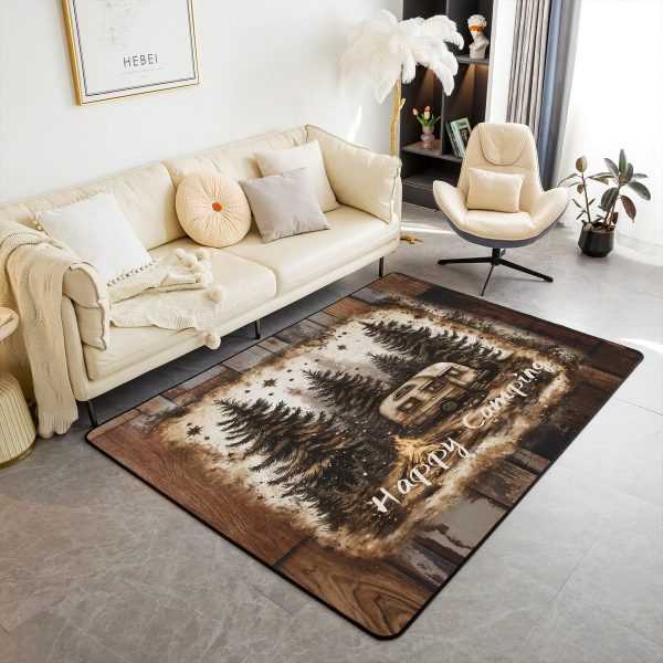 Rustic Camper Area Rug 3'x5',Camping Trailer Pine Natural Non Slip Rug for Kids Teen Boys Women Men,Country Brown Checkered Plaid Indoor Floor Mat for Dining Room Backyard Decor - Image 88