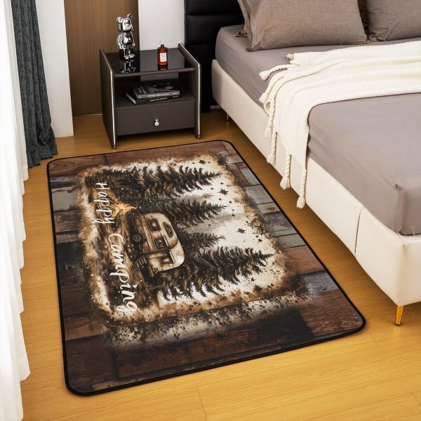Rustic Camper Area Rug 3'x5',Camping Trailer Pine Natural Non Slip Rug for Kids Teen Boys Women Men,Country Brown Checkered Plaid Indoor Floor Mat for Dining Room Backyard Decor - Image 91
