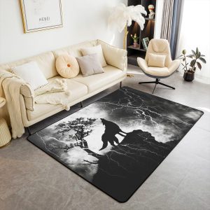 Howling Wolf Living Room Rugs 5x7 Thunder Lightning Area Rug for Kids Teen Wild Wolf Silhouette Carpet Runner Non Slip Mysterious Night Wolf Decorative Accent Rug Bedroom Decor