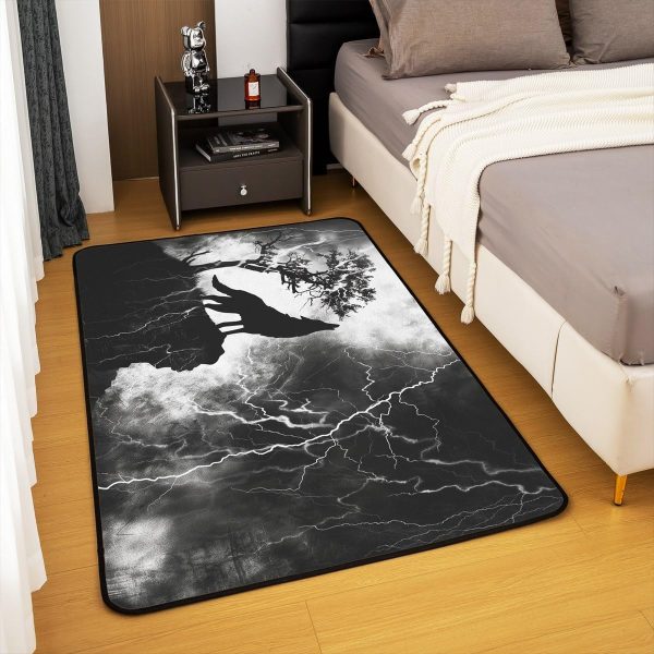 Howling Wolf Living Room Rugs 5x7 Thunder Lightning Area Rug for Kids Teen Wild Wolf Silhouette Carpet Runner Non Slip Mysterious Night Wolf Decorative Accent Rug Bedroom Decor - Image 4