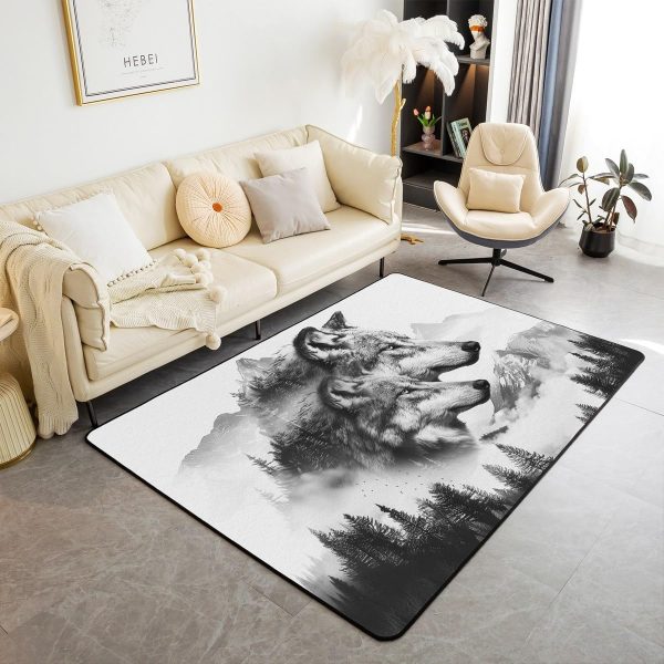 Howling Wolf Living Room Rugs 5x7 Thunder Lightning Area Rug for Kids Teen Wild Wolf Silhouette Carpet Runner Non Slip Mysterious Night Wolf Decorative Accent Rug Bedroom Decor - Image 60