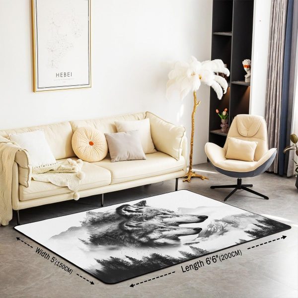 Howling Wolf Living Room Rugs 5x7 Thunder Lightning Area Rug for Kids Teen Wild Wolf Silhouette Carpet Runner Non Slip Mysterious Night Wolf Decorative Accent Rug Bedroom Decor - Image 61
