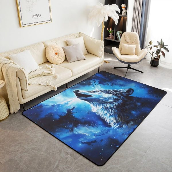 Howling Wolf Living Room Rugs 5x7 Thunder Lightning Area Rug for Kids Teen Wild Wolf Silhouette Carpet Runner Non Slip Mysterious Night Wolf Decorative Accent Rug Bedroom Decor - Image 68