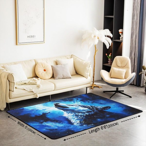 Howling Wolf Living Room Rugs 5x7 Thunder Lightning Area Rug for Kids Teen Wild Wolf Silhouette Carpet Runner Non Slip Mysterious Night Wolf Decorative Accent Rug Bedroom Decor - Image 69