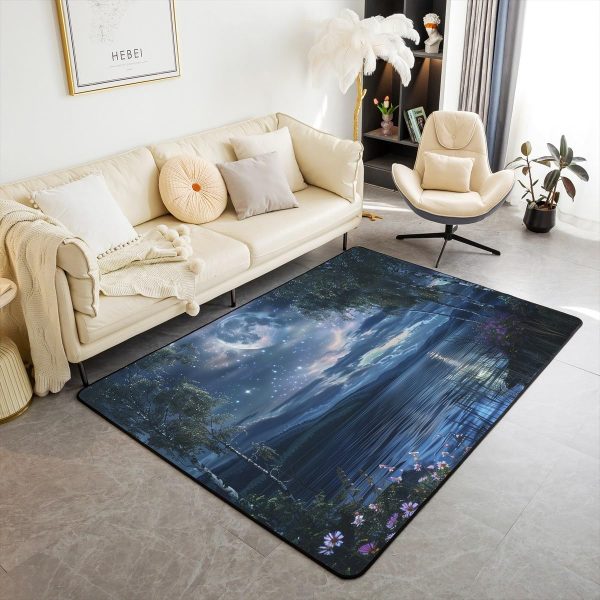 Howling Wolf Living Room Rugs 5x7 Thunder Lightning Area Rug for Kids Teen Wild Wolf Silhouette Carpet Runner Non Slip Mysterious Night Wolf Decorative Accent Rug Bedroom Decor - Image 88