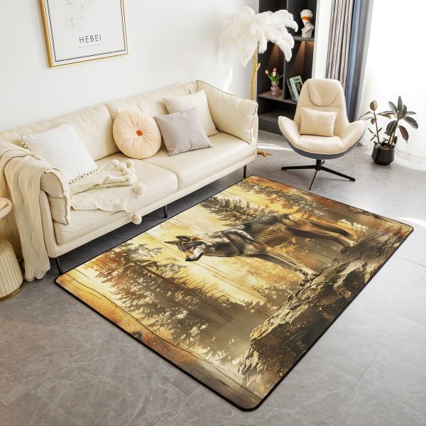 Howling Wolf Living Room Rugs 5x7 Thunder Lightning Area Rug for Kids Teen Wild Wolf Silhouette Carpet Runner Non Slip Mysterious Night Wolf Decorative Accent Rug Bedroom Decor - Image 92