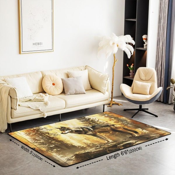 Howling Wolf Living Room Rugs 5x7 Thunder Lightning Area Rug for Kids Teen Wild Wolf Silhouette Carpet Runner Non Slip Mysterious Night Wolf Decorative Accent Rug Bedroom Decor - Image 93