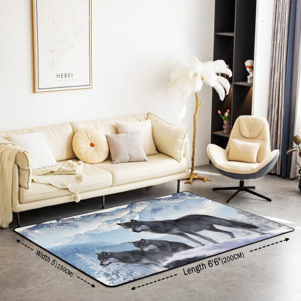 Howling Wolf Living Room Rugs 5x7 Thunder Lightning Area Rug for Kids Teen Wild Wolf Silhouette Carpet Runner Non Slip Mysterious Night Wolf Decorative Accent Rug Bedroom Decor - Image 105